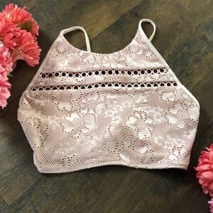 AERIE womans SZ XXL dusty rose pink lace eyelet spaghetti strap halter t…